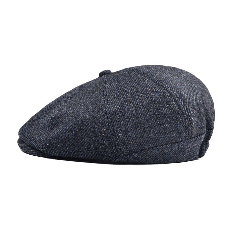 VOBOOM Men Wool Blend 8 Panel Newsboy Cap Herringbone Cabbie Flat Tweed Hat (Navy) - Image 2